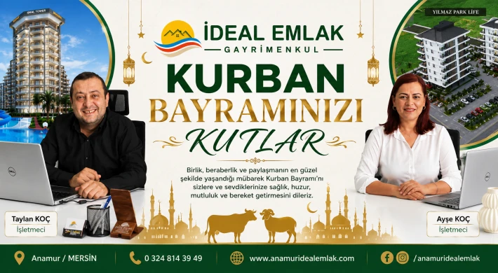 İdeal Emlak Gayrimenkul’ün işletmecileri Taylan Koç ve Ayşe Koç, Kurban Bayramızı Kutlar