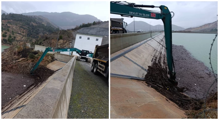 Alaköprü Barajı’nda Yoğun Yağışlar Sonrası Temizlik Çalışması