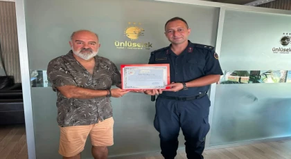 Anamur İlçe Jandarma Komutanı Hüseyin Özdoğan’dan Ünlüselek Hotel’e Teşekkür Belgesi